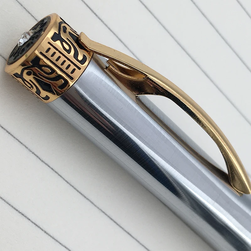 

Fuliwen 2009 традиционная стальная перьевая ручка серебряная с золотой отделкой и золотым наконечником Монт алмаз сверху