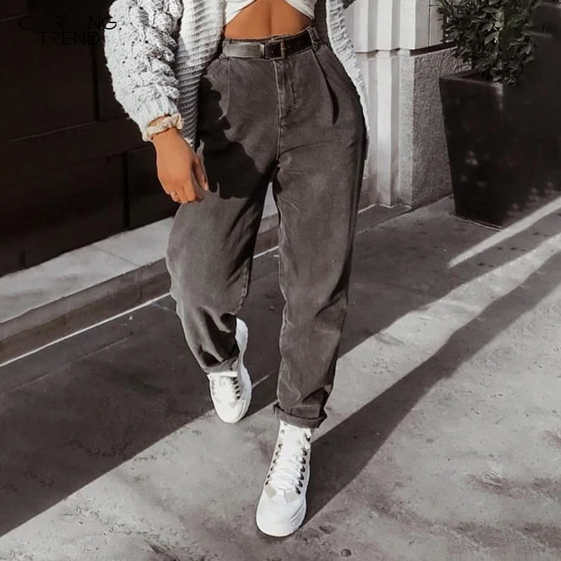 Джинсы МОМ Женские повседневные брюки из денима однотонные удобные штаны в стиле