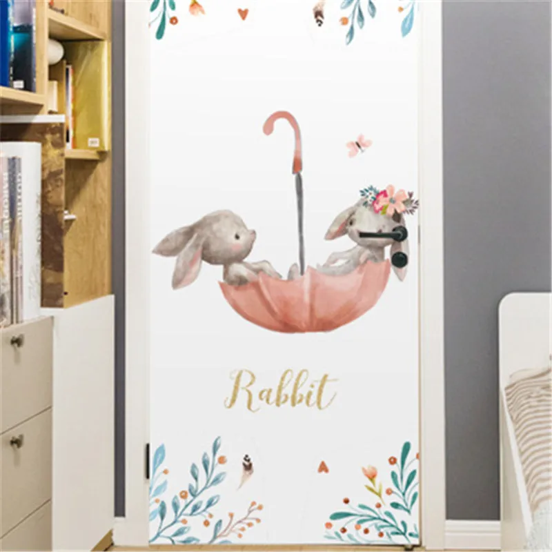Наклейка на дверь в скандинавском стиле с изображением животного кролика