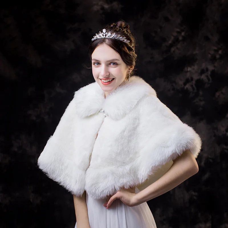 Модная шаль из искусственного меха теплая зимняя накидка для свадебного платья