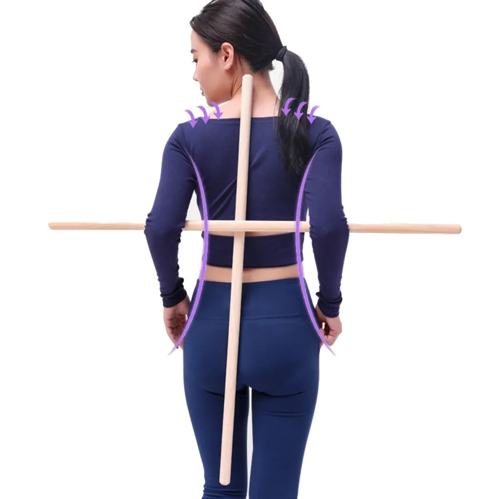 

2pcs/Set Shape Open Shoulder Back Correction Comfortable Stretching Tools Yoga Round Wooden Stick Correct Hunchback Neck Waist