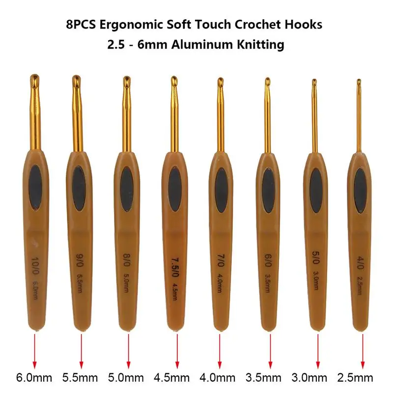 8Pcs Mix Size 2.5mm-6mm Crochet Hook Knit Weave Yarn Craft Knitting Needle Plastic Handle Hooks Needles Tools Christmas - купить по