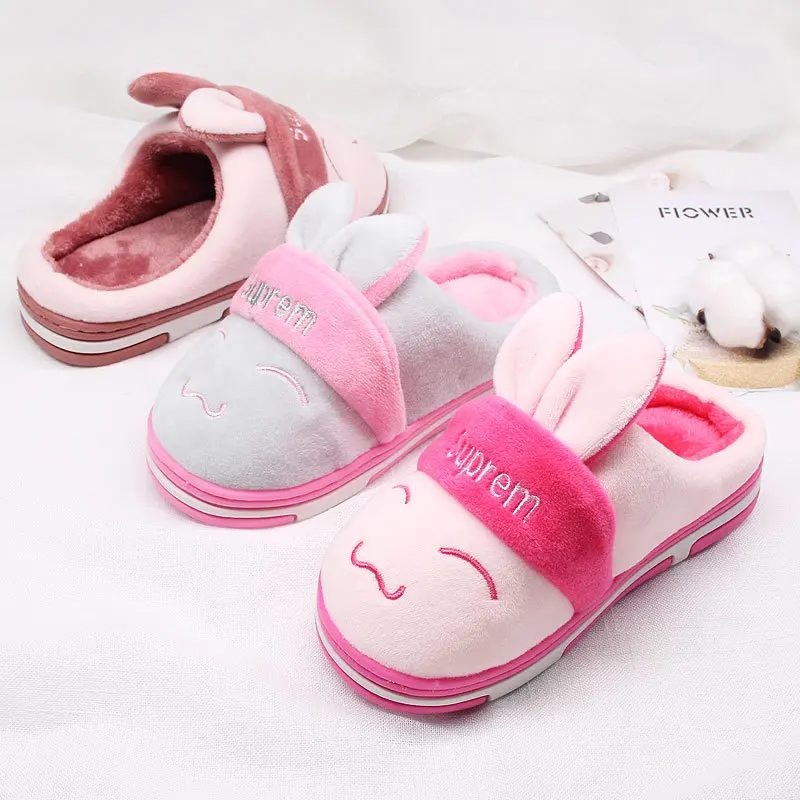 Детские домашние зимние тапочки Детская Хлопковая обувь с кроличьим мехом для