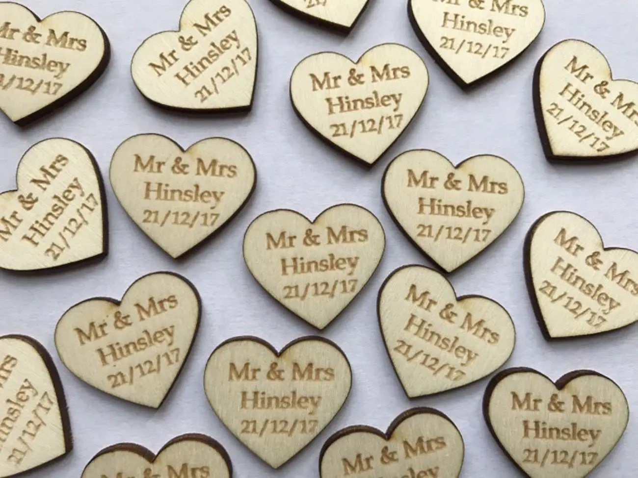 

Wooden Love Heart Table Decorations Personalised Wedding Favours Confetti Mr Mrs Valentines Day
