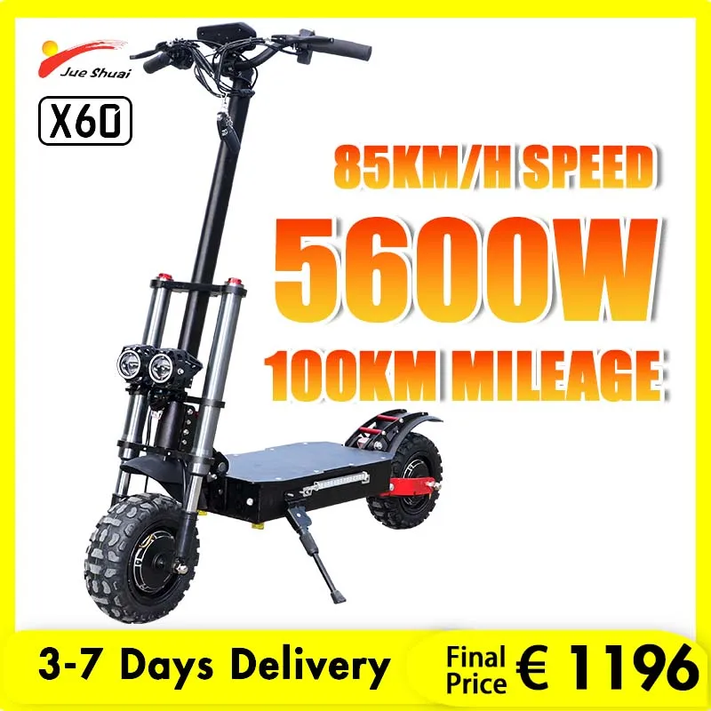 

Jueshuai X60 100KM Long Range Electric Scooter Adult 5600W Dual Motor Patinete Elétrico 60V 30A Panasonic Battery E Scooter