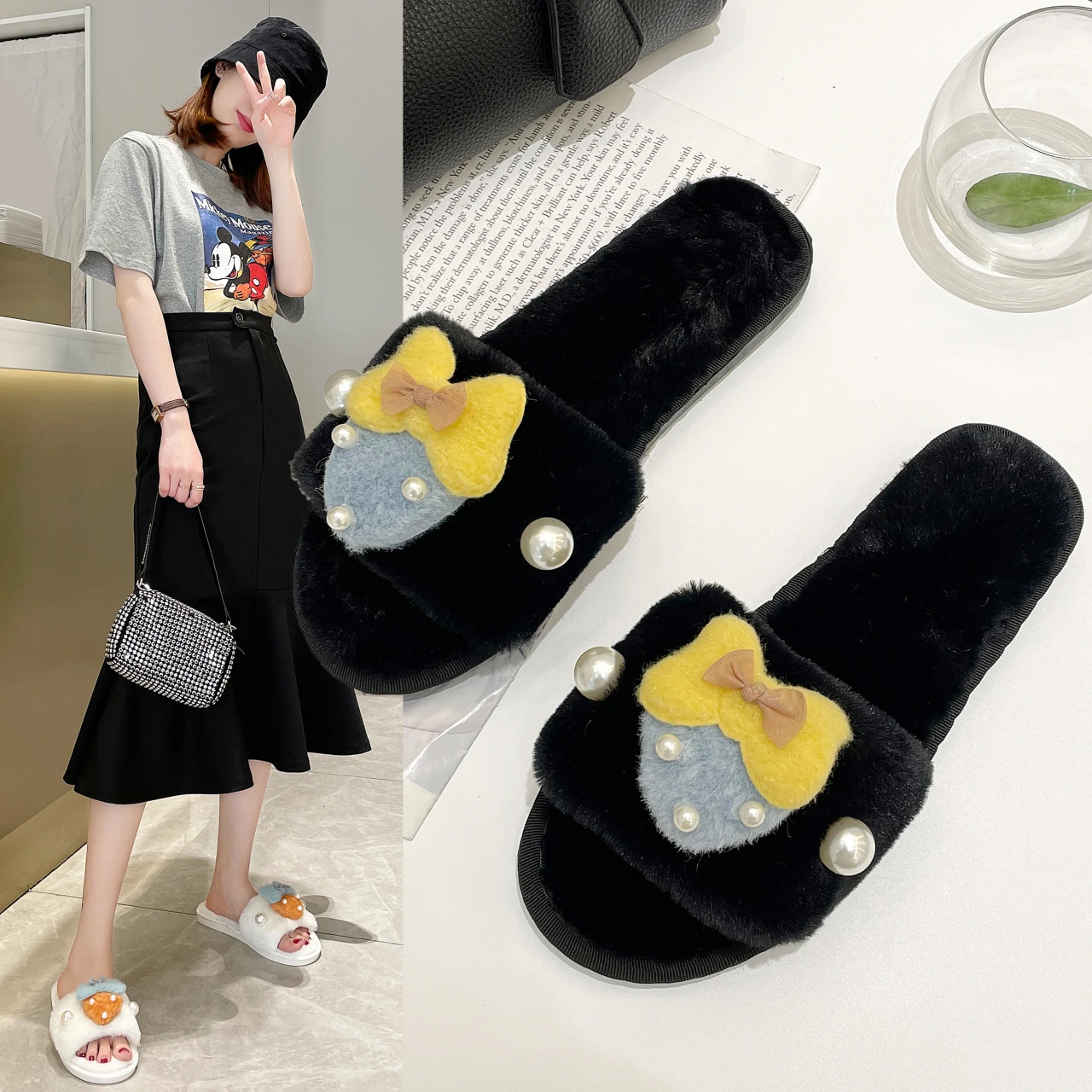 

Women Winter Cotton Slippers Indoor Home Autumn and Winter Cute Plush Slippers Comfortable Soft Bottom Shoes
