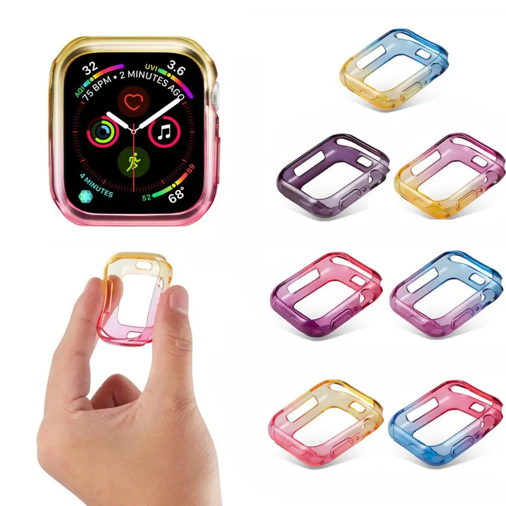 Чехол для часов Apple Watch Series 4 5 6 цветной Мягкий ТПУ чехол Iwatch 44 мм 40 Защитная пленка