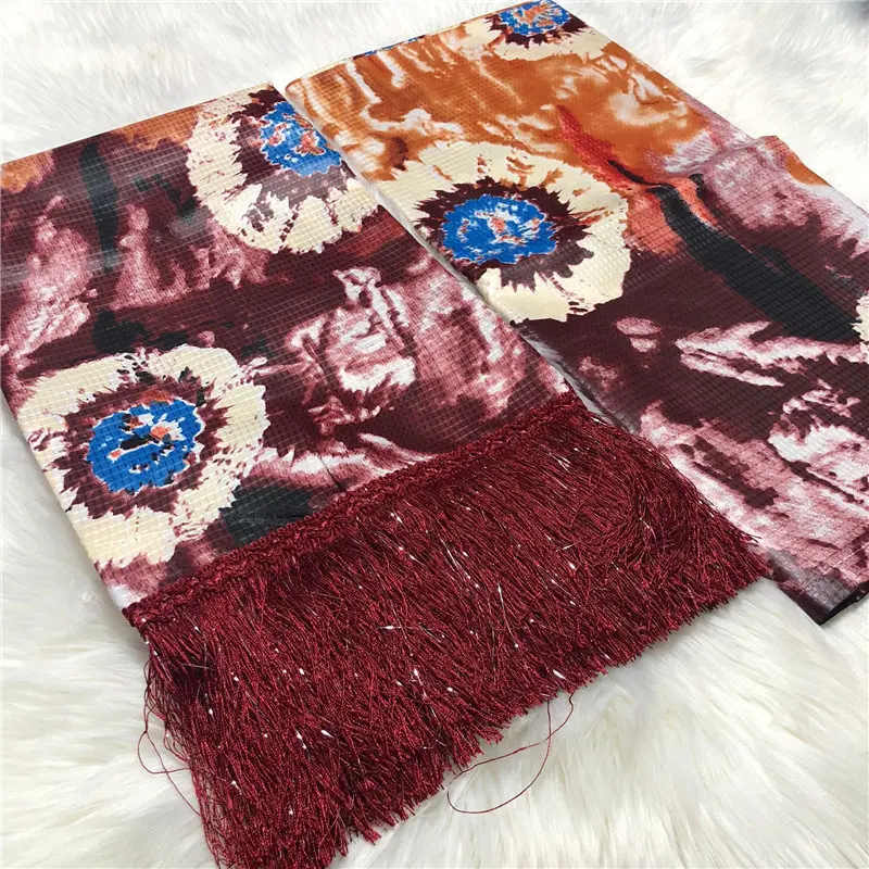 2019 африканская морская Базен парча Дамасская ткань с кисточкой Riche Brode Mali Bazin 5 + 2