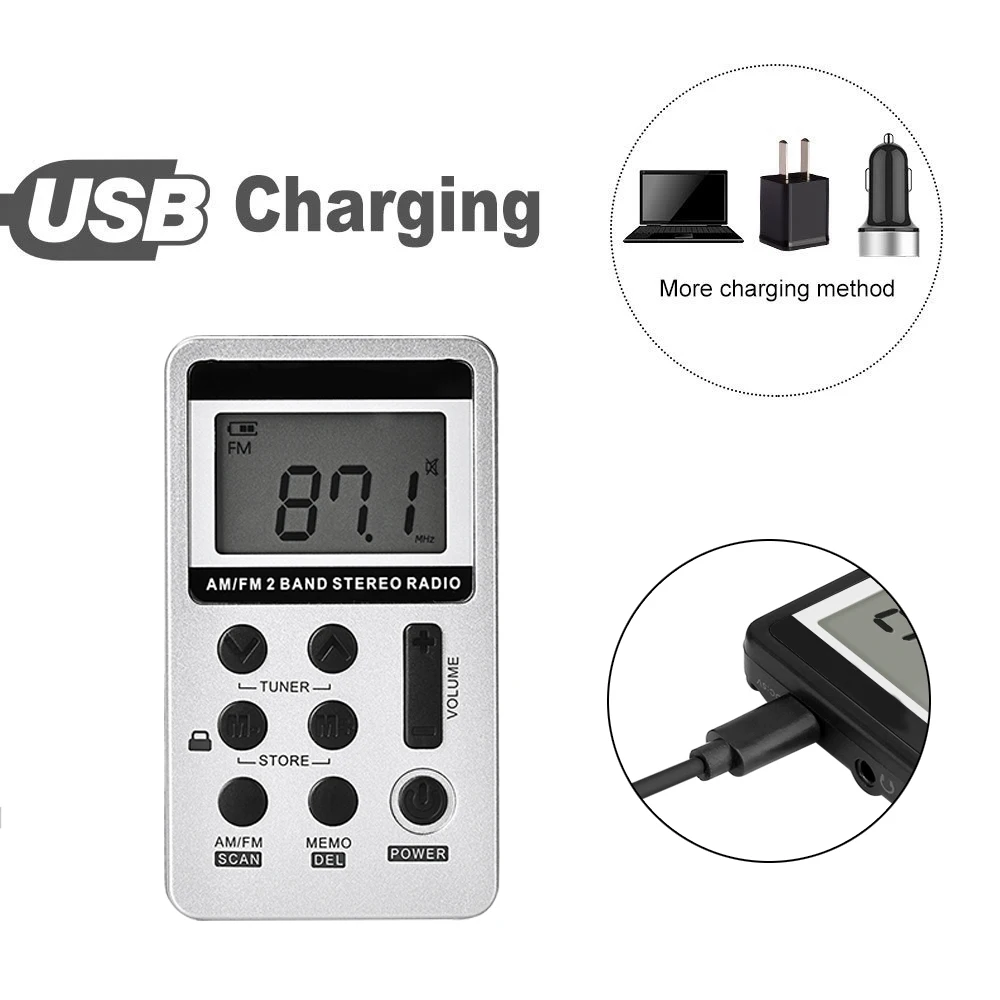Универсальный портативный мини радиоприемник AM/FM двухдиапазонный Карманный
