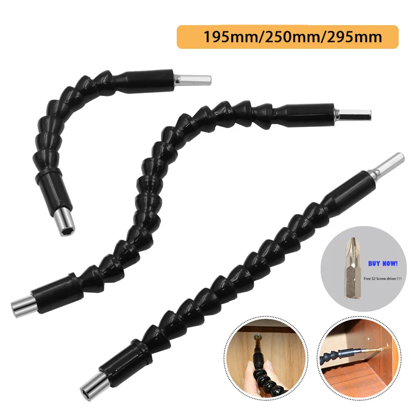 

Flexible Shaft Bit Magnetic Screwdriver Extension Drill Bit Holder Connect for Electronic Drill 1/4"Hex Shank 195mm 250mm 295mm