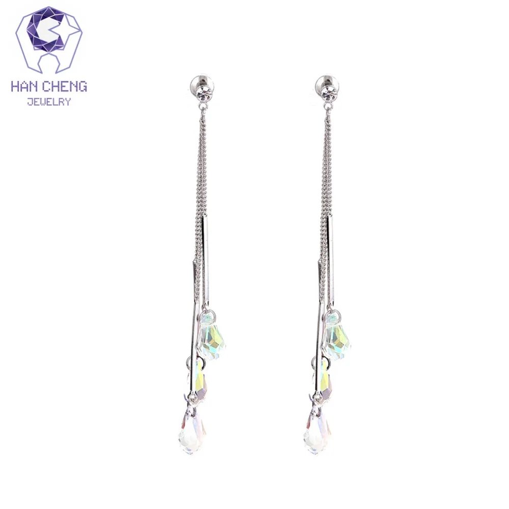 Новые Медные висячие серьги HanCheng с длинными кисточками и драгоценными камнями в