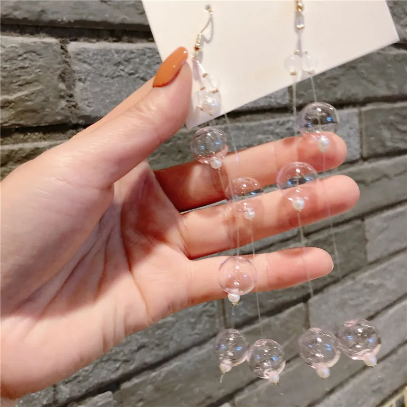 Серьги-подвески женские со стеклянным шаром и кисточками | Украшения аксессуары