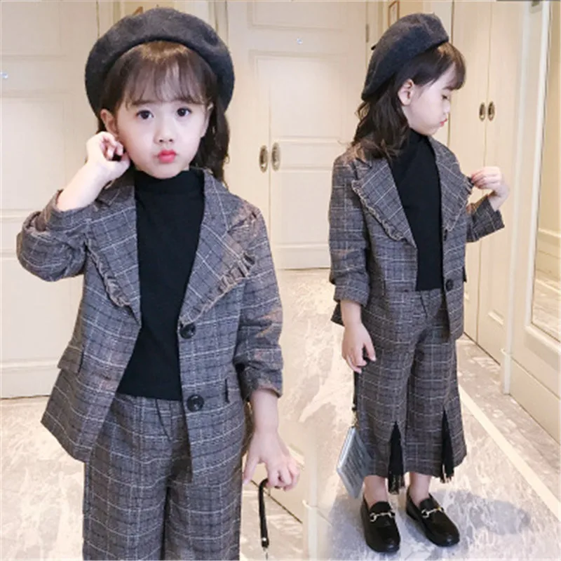 Комплект одежды для девочек подростков модная клетчатая куртка + штаны
