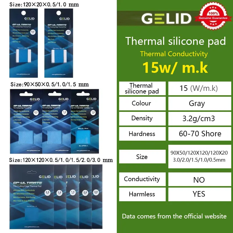 gelid gp ultimate 15wmk thermal pad cpugpu graphics motherboard silicone grease pad heat dissipation silicone pad multi size free global shipping