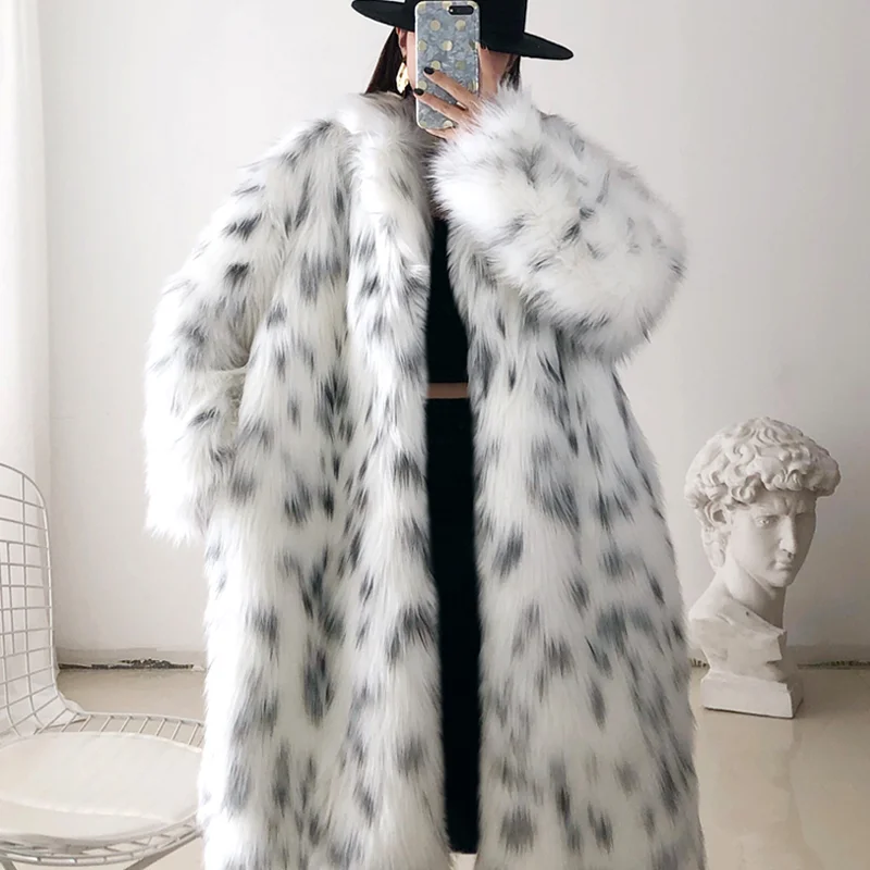 2021 Winter Import Fox Fur Coat Turn-Down Collar Warm Thick Leopard Print Female Fox Coats Medium Natural Fur Slim Fox Fur Coats