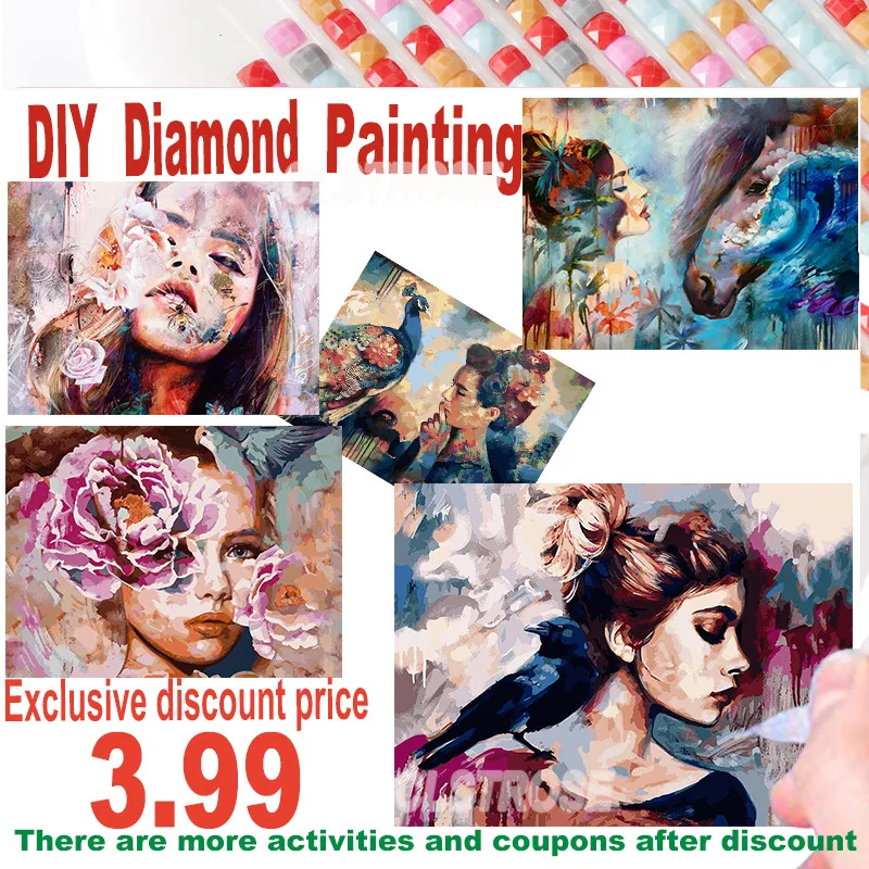 

Diamond Painting Abstract Figure Art Cross Stitch Kit Gift Characters and Peacock Color Oil Painting Can Be Customized