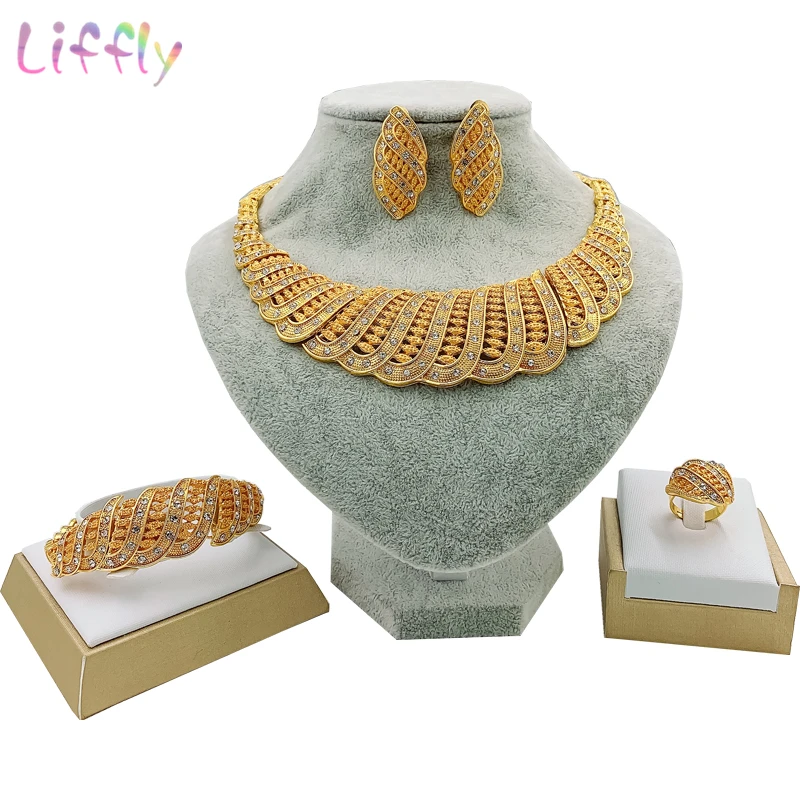 Классические Ювелирные наборы Дубай ожерелье элегантный свадебный браслет