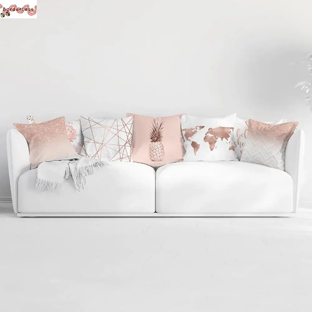 Розовые декоративные подушки с геометрическим узором наволочки для дивана