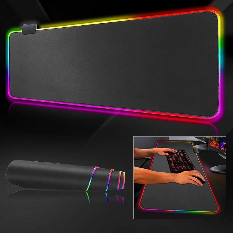 Игровой коврик для мыши большой RGB геймер XXL компьютерный светодиодный XL