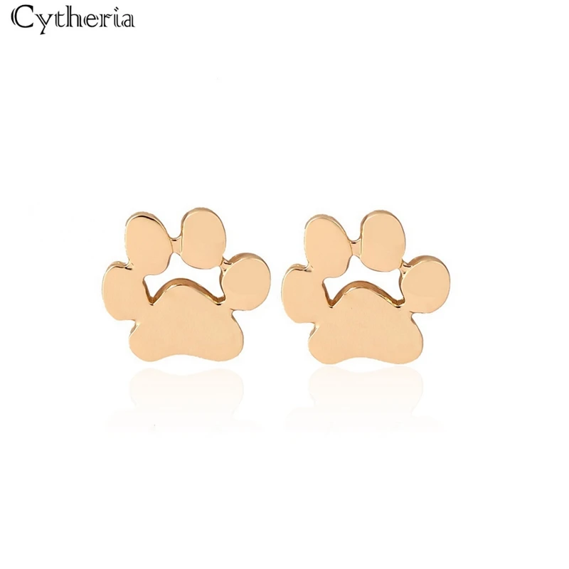 Полые серьги гвоздики с изображением кошек собак лап влюбленных памятные для