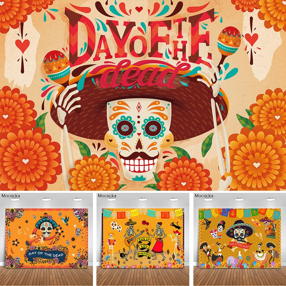 

MOCSICKA Day of The Dead Background for Mexican Fiesta Skull Floral Photography Backdrop Death Pattern Birthday Party Photobooth