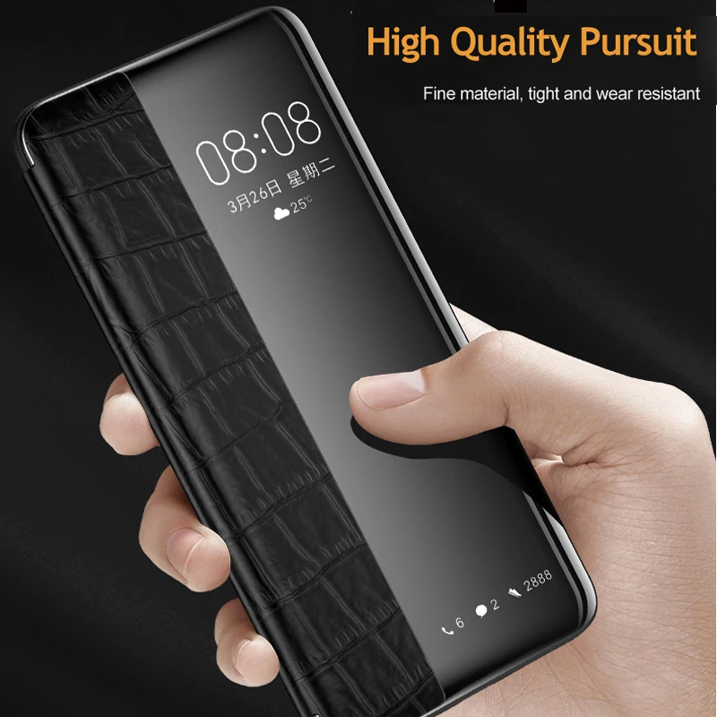 

Genuine Leather Case For Huawei P30/P30 Pro Vpower Smart View Window Crocodile Grain Flip Leather Cases For Huawei P30 / P30 Pro