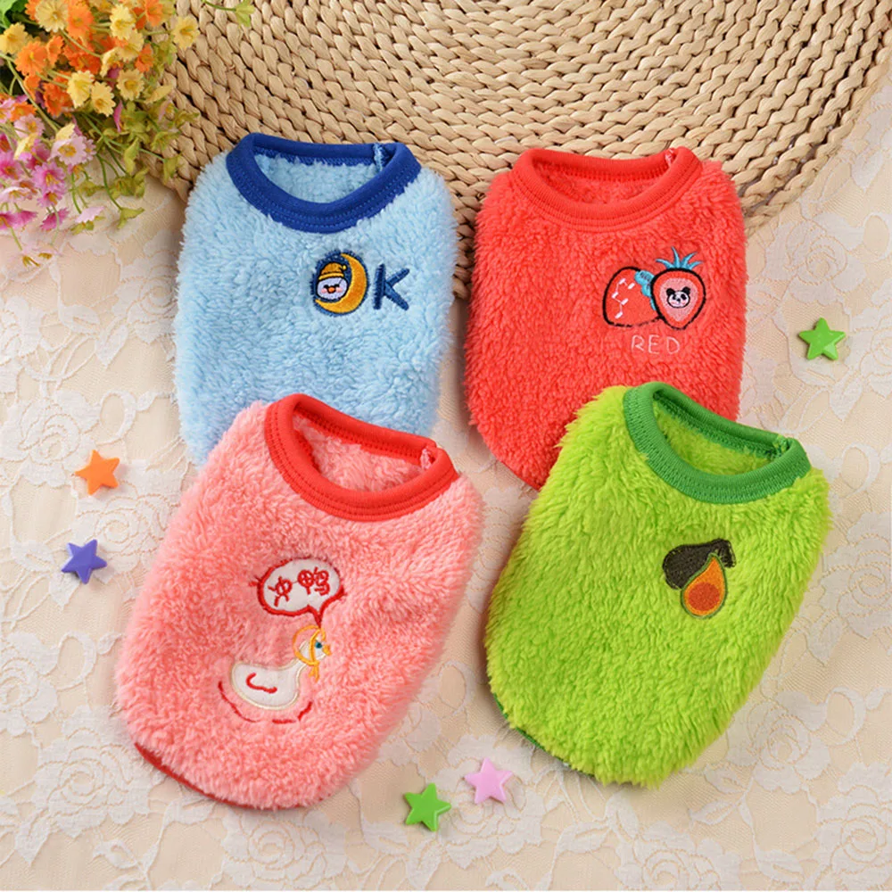 

Pet Clothes Lovely Embroidery Small Dog Cat Vest Autumn and Winter Cat Coat Warm Flannel Clothing for Rabbit Teacup Dog Apparel