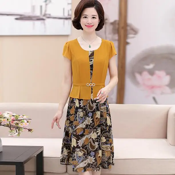 Офисные платья с коротким рукавом принтом шифоновое платье для женщин средних