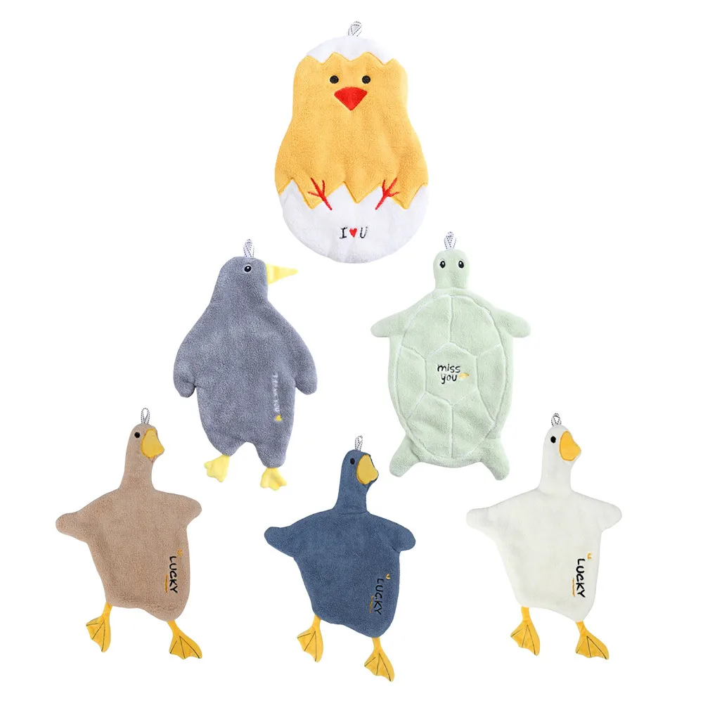

Coral Fleece Towel Cartoon Animal Lovely Duck Wipe Towel Absorbent Hanging Bathing Wash Hands Towel Soft Fluffy Cloth