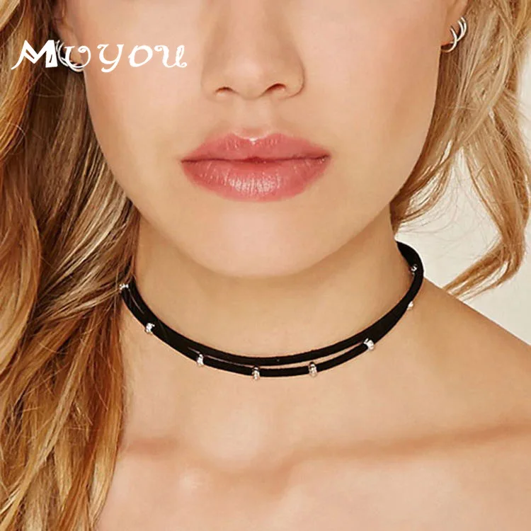 Модный замшевый черный металлический воротник из бисера украшенный сплавом