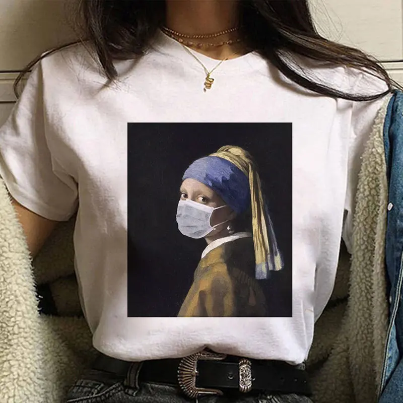 

Mona Lisa Graphic Print T-shirt Women Tee Harajuku Aesthetic White Tops Casual Tshirt 2021 New Summer Fashion Y2k Female T Shirt