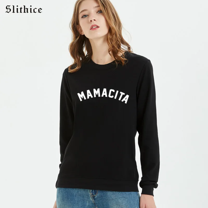 Модные толстовки Slithice MAMACITA с буквенным принтом, осенняя толстовка, хипстерская уличная одежда, черные женские толстовки, одежда