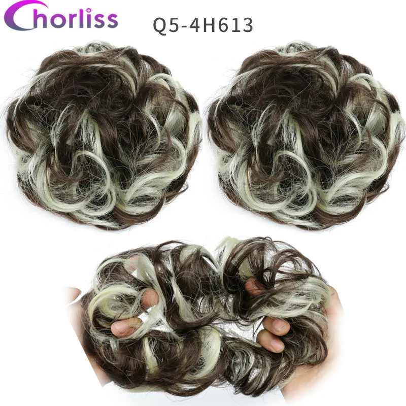 Синтетические кудрявые резинки для волос шиньон для женщин Chorliss Hair wrap Rope головной убор натуральный блонд коричневый поддельные волосы булочки аксессуары - Цвет: 4H613