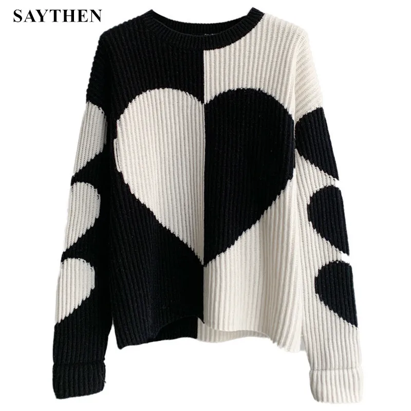 

Женский осенне-зимний вязаный свитер с круглым вырезом и принтом Love