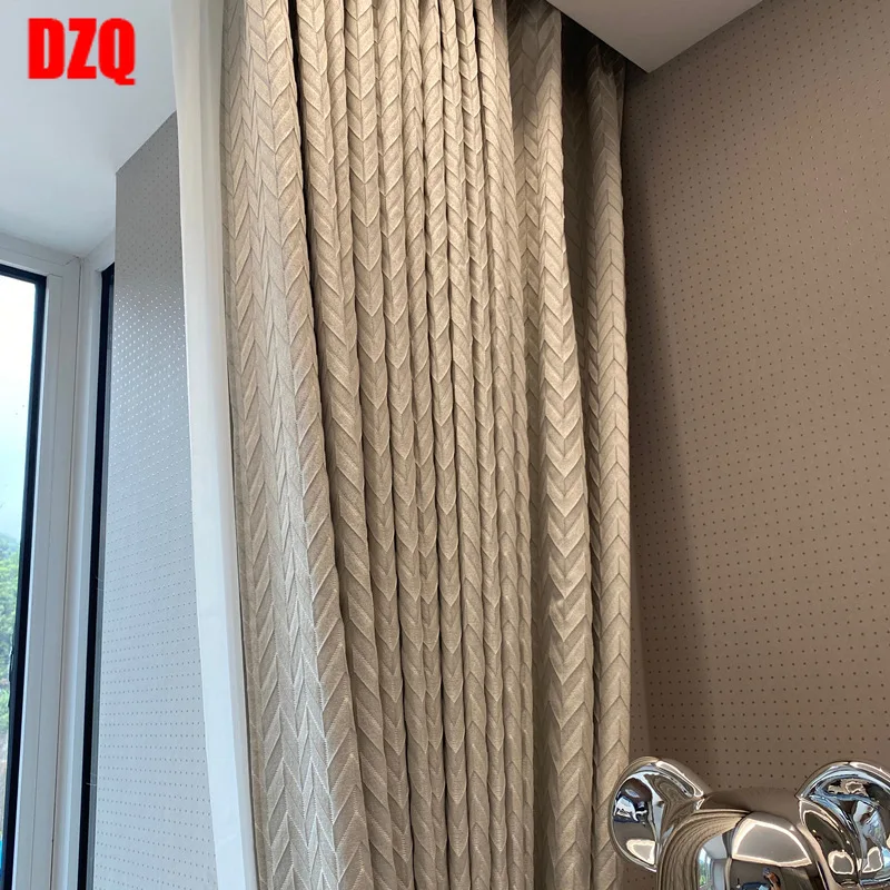 

2022 New Beige Simple Lines Popular Light Luxury Curtains Living Room Bedroom Cotton and Linen Curtains Can Be Customized