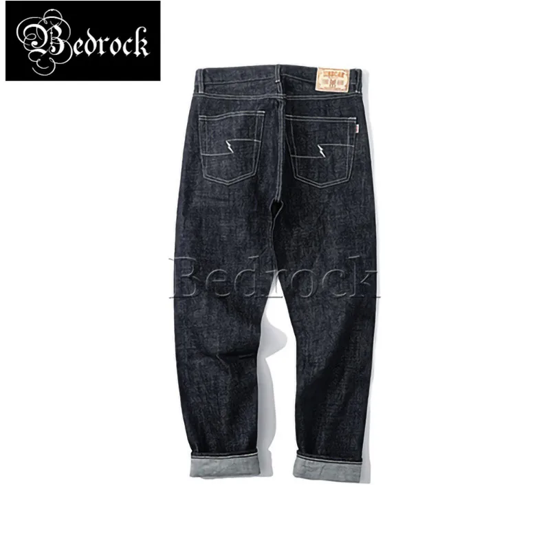 MBBCAR 15.5oz Desized jeans heavy raw denim jeans dark blue cattle jeans primary color washed embroidery slim pencil pants 7351