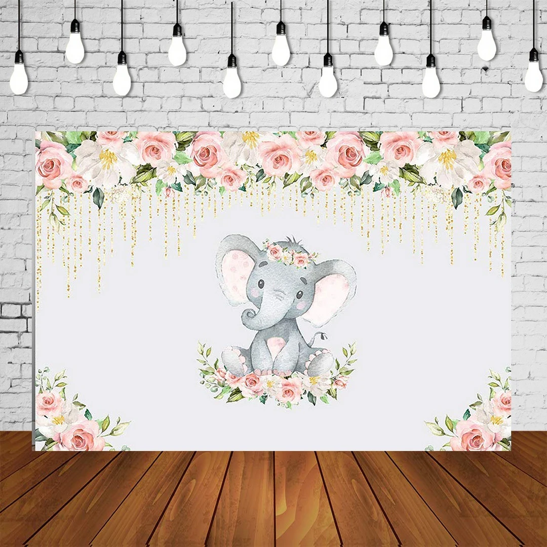 

Sweet Girl Elephant Baby Shower Party Backdrop Cute mommy's Baby Banner Newborn Portrait Background Poster Studio Decorations