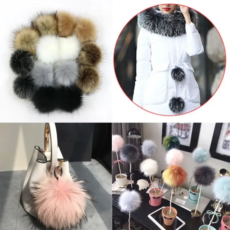

14Pcs/Set 10cm Faux Artificial Fur Pom Pom Ball with Elastic Band for DIY Knitting Hat Bag Scarf Accessories
