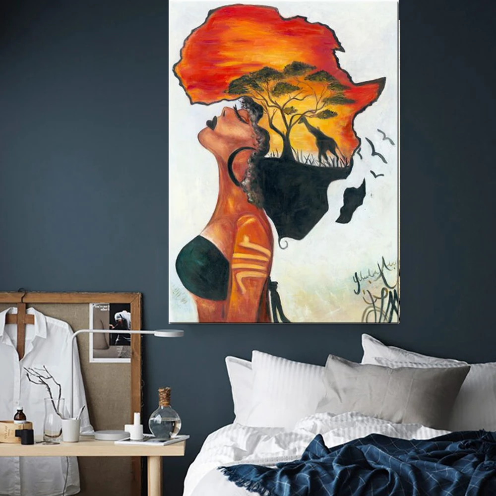 Африканская Женская художественная живопись настенное искусство холст принты