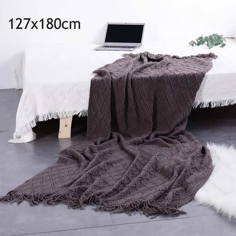 dark grey 120x200 см искусственная шерсть мягкий плед вязаный плед с кисточкой для кровати диван Элегантный легкий уютный - Цвет: dark grey