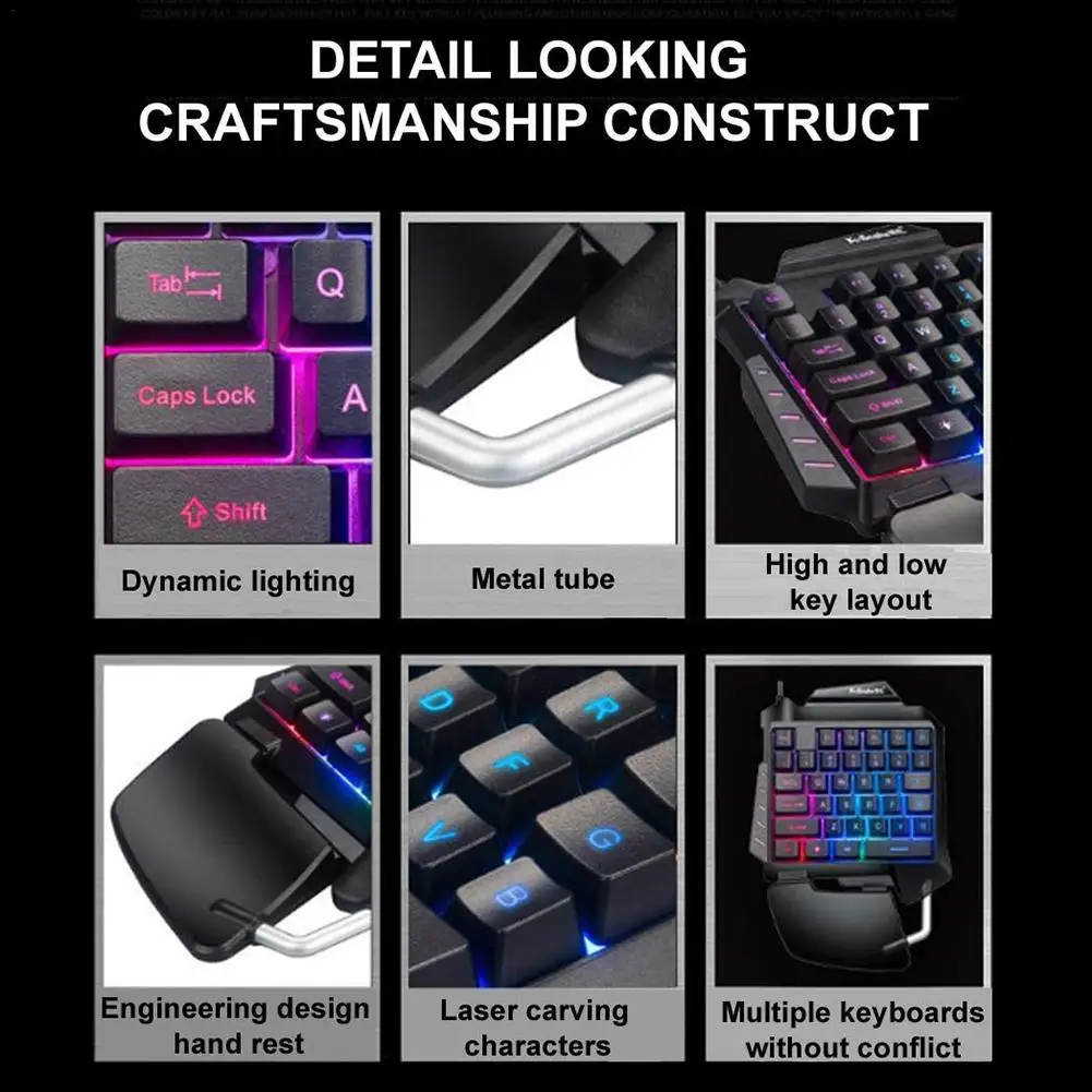 

Phones Gaming Keyboard And Mouse One Handed Gaming Keyboard And Mouse Combo Single Hand 3-in-1 Gaming Keyboard Set