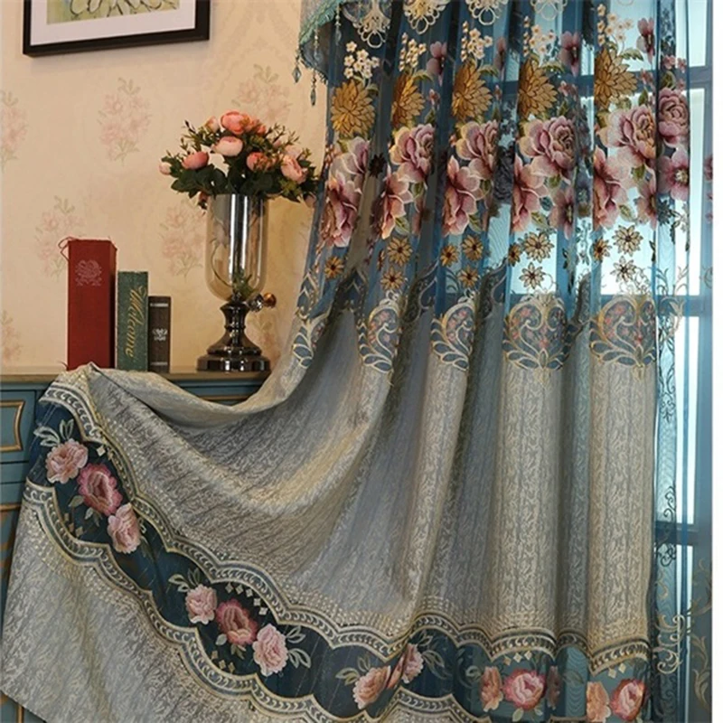 Европейские роскошные шторы с вышивкой для салона прозрачная тюль на окна