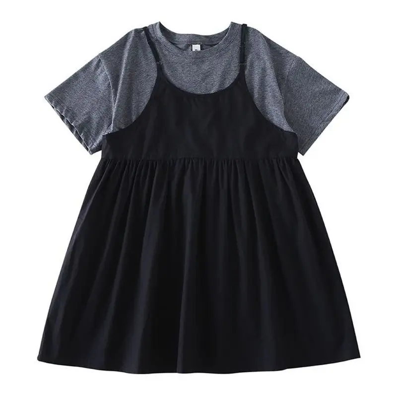 

Girl's Summer Sets Fashionable Suspender Dress and O-Neck T-shirts Two Pieces 3-13 Years Old Children's Casual Clothes Kids Suit