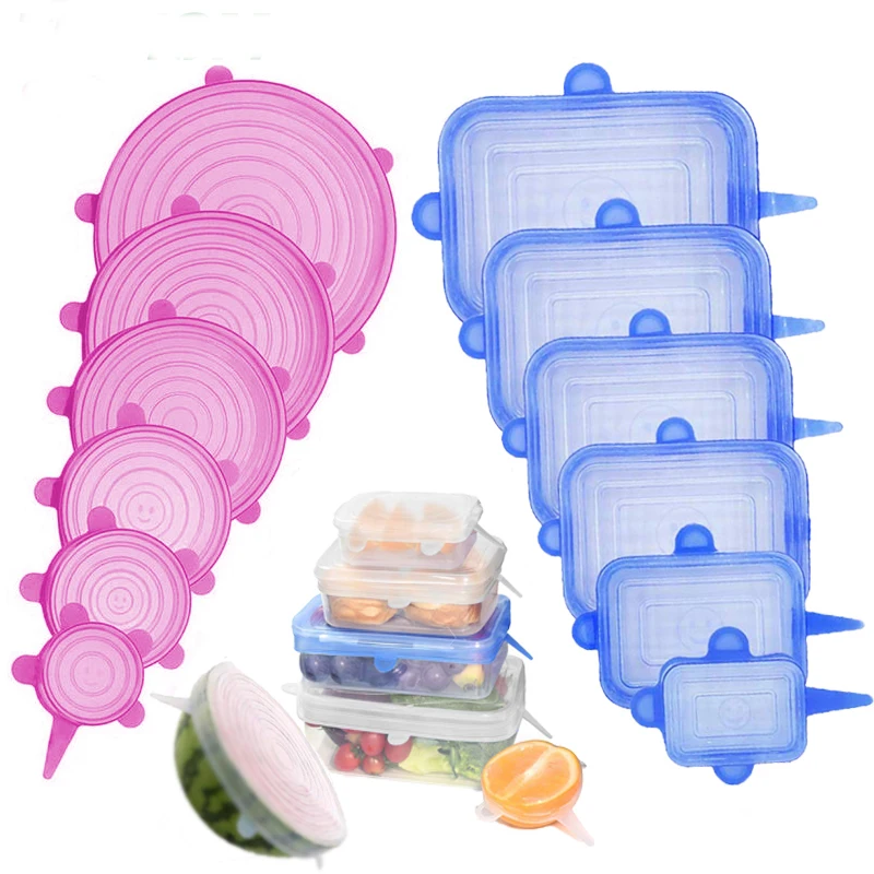 Многоразовые Эластичные крышки из силикона 6 шт. герметичные для пищевых