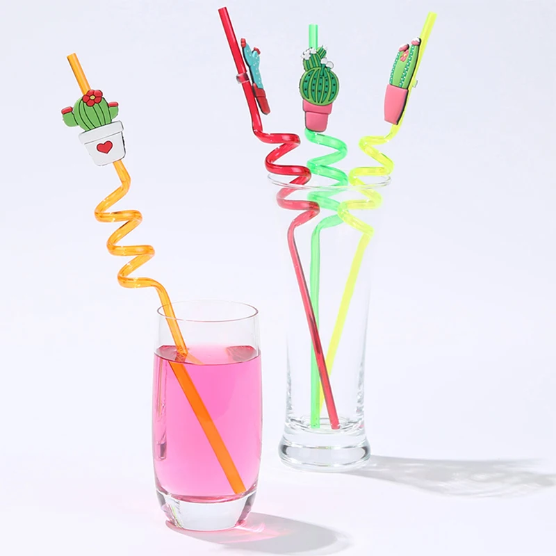 

4Pcs Cartoon Lime Lemon Pineapple Watermelon Plastic Spiral Drinking Straws Children Use Birthday Party Bar Club Juice Wine Cup