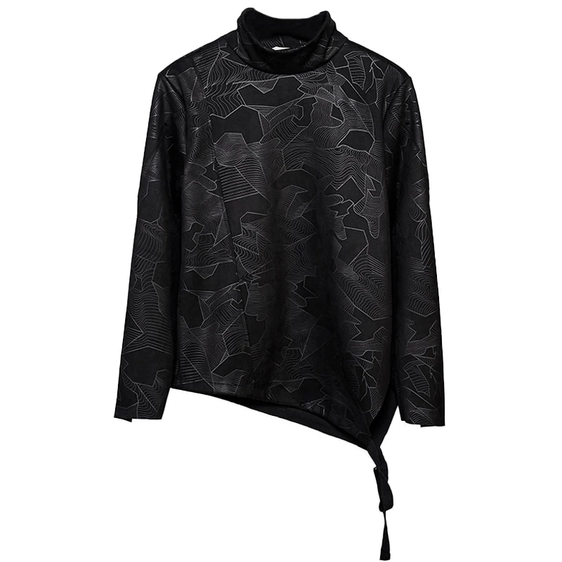 

Brand Full Sleeve Slim Fit Print Turtleneck Pullover Tops Street Hip Hop Casual T-shirt Winter Personality Black Sweatshirt