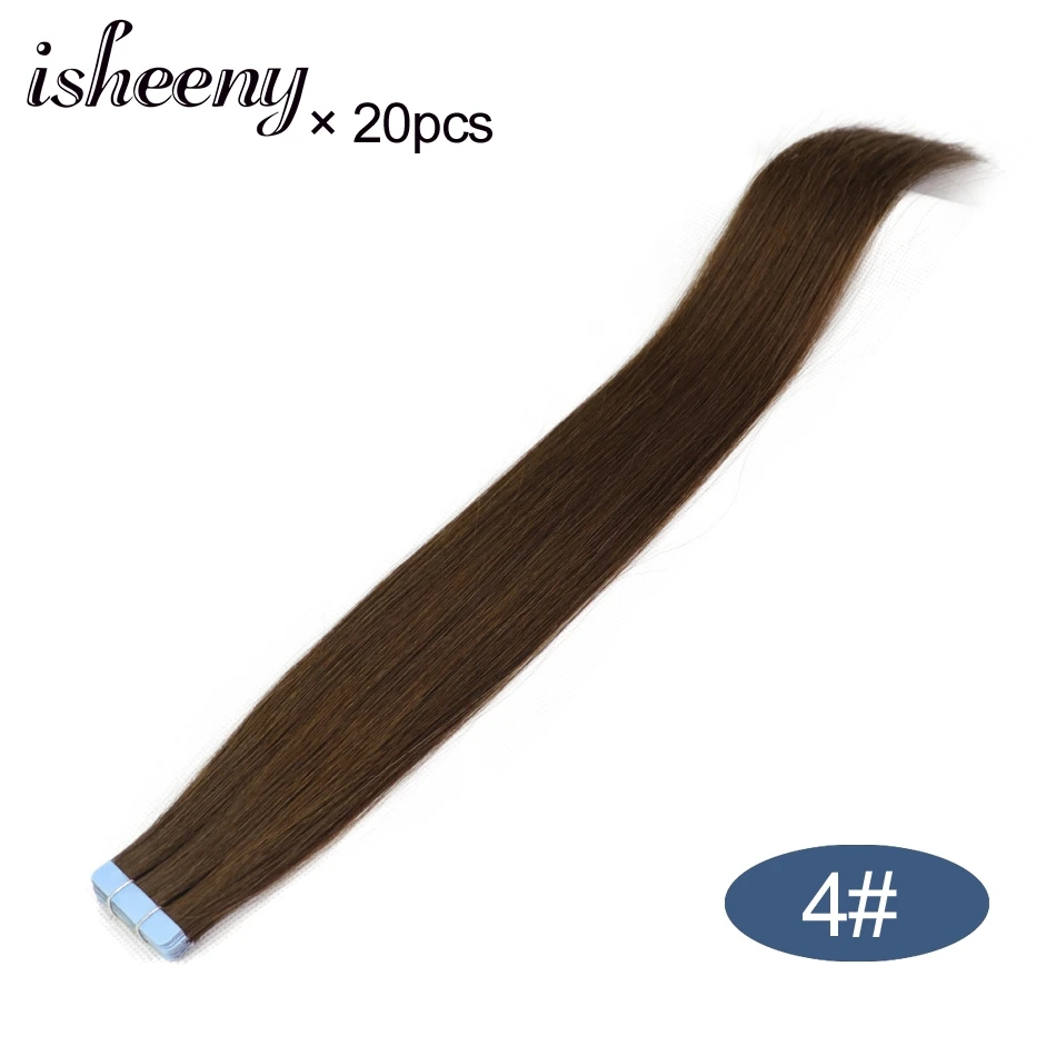 #4 Isheeny 24 дюйма Remy лента для наращивания человеческих волос 20 шт Лента для наращивания прямые европейские волосы пучок кожи уток - Цвет: #4