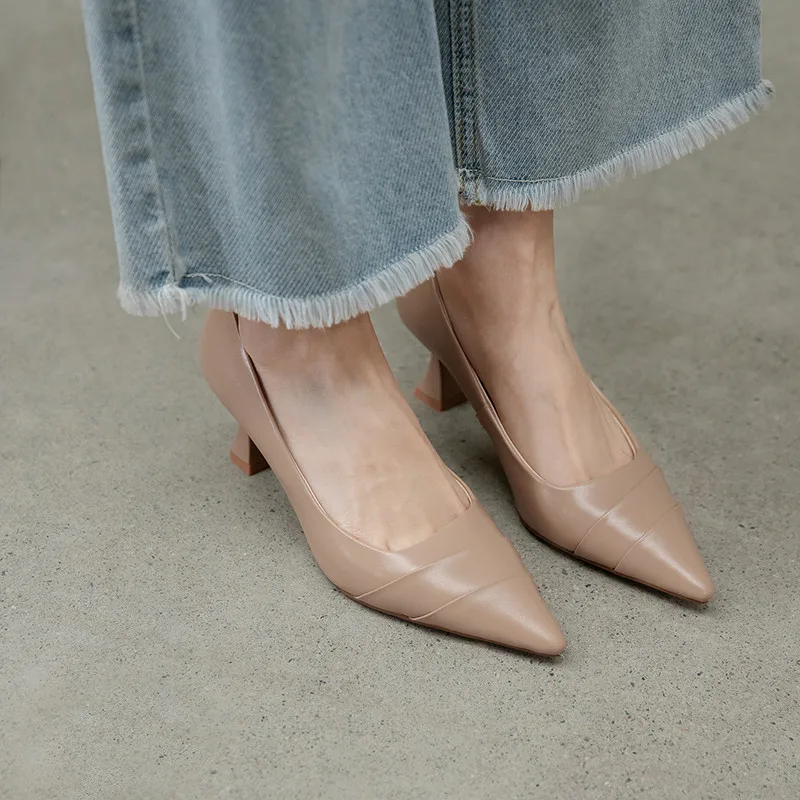 

MEMUNIA 2021 Single Shoes Women Genuine Leather High Heels Pointed Toe Spring Summer Elegant Dress Party Shoes Woman Pumps