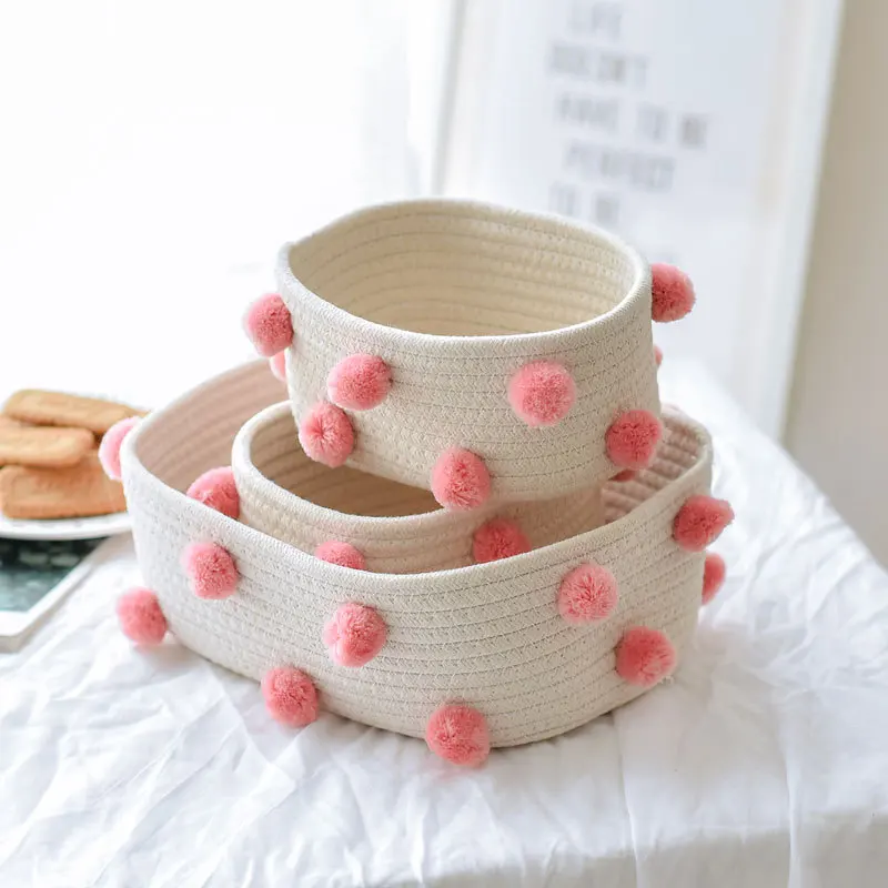 

Cotton Woven Storage Basket for Sundries Storage Organizer Desktop Baskets Washing Cosmetics Sundries Box Cachepot for Toys
