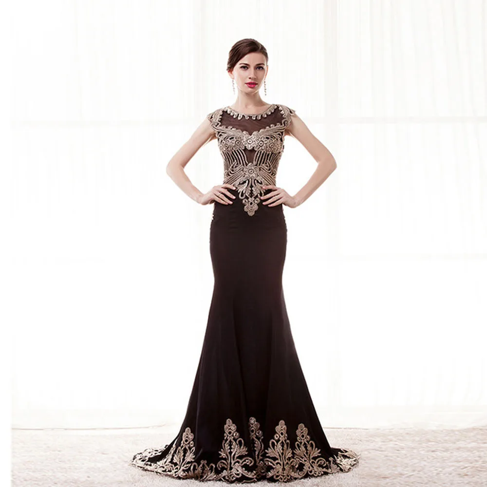 

Long Prom Dresses Lace Mermaid Sleeveless O-Neck Backless Sexy Slim Formal Elegant Women Evening Gown Dresses Robe De Soiree